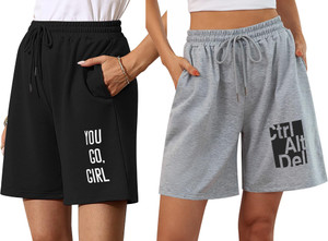 HOTFITS Printed Women Black, Grey Regular Shorts, Casual Shorts, Night Shorts