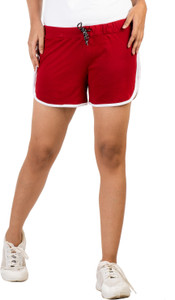 POWERmerc Solid Women Maroon Hotpants