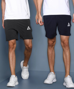 Adrenex Solid Men Blue, Dark Grey Basic Shorts, Beach Shorts, Baggy Shorts, Gym Shorts, Cycling Shorts