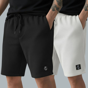 INDICLUB Self Design Men Black, White Sports Shorts