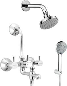 ENICET Brass Wall Mixer With Overhead Shower, 190mm Long Bend Pipe, Chrome Finish, Shower Set, Wall Mixer for Bathroom, Water Mixer Tap for Bathroom Full Set, rain flow