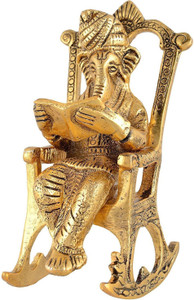 Ayush Crafts Lord Ganesha Statue Sitting On A Chair And Reading Ramayan (Aluminium,Gold Plating) Statue/Home Decorative/Gifing Items Decorative Showpiece  -  16 cm