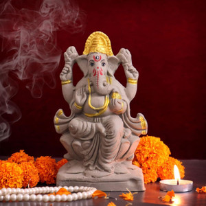 SOMUDEE Eco Friendly Easy Water Desolve Ganesha Clay Idol Size 6.5 Inch Decorative Showpiece - 16 cm