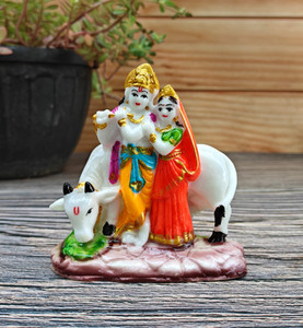 shinde exports radha krishna with cow marble murti statue idol डेकोरेटिव शोपीस  -  10 cm