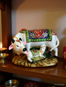 AROHI ENTERPRISES Decorative Marble dust/Polyresin Cow and Calf Big Statue/Idol for home decor Decorative Showpiece  -  12 cm