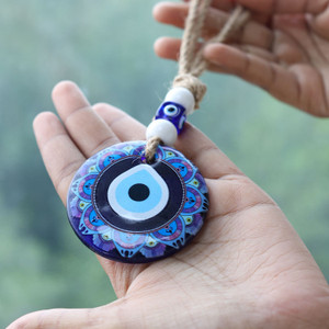 BHAGYA G Blue Big Evil Eye Nazar Wall Hanging for Home OfficeDécor Good Luck Protection Decorative Showpiece  -  10 cm