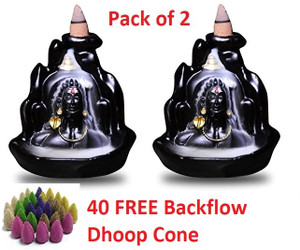 reeldot Lord Shiva Smoke Adiyogi Mandir Idol Statue With 40Free Backflow Cone Pack of2 डेकोरेटिव शोपीस  -  12 cm