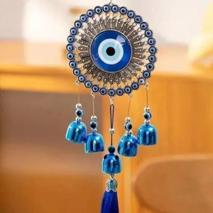 Divine Creations 5-Bell Evil Eye Wind Chime - Classic Design Hanging Ornament for Balcony Decorative Showpiece  -  30 cm