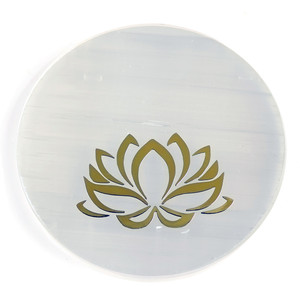 REIKI CRYSTAL PRODUCTS Selenite Flower Symbol Engraved Charging Plate 1 cm Feng Shui & Vastu Showpiece Decorative Showpiece  -  7 cm