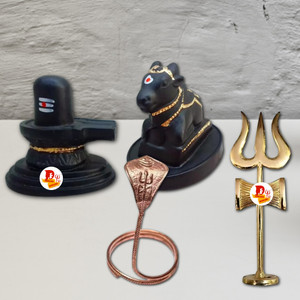 EliteTouch Shivling Idol, Shivling with Nandi, Copper Naag trishul Combo Set for Shivratri Decorative Showpiece  -  7 cm