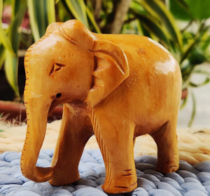 ANSH OUTLET Natural Wood Finish Design 3 Inches Down Trunk Elephant Showpiece Statue Decorative Showpiece  -  7.5 cm