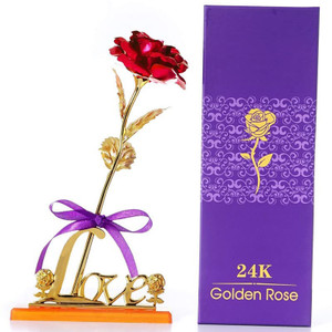 YaaYi Red Rose with Love Stand | Precious Red Rose for Loved one and Someone Special Decorative Showpiece  -  25 cm