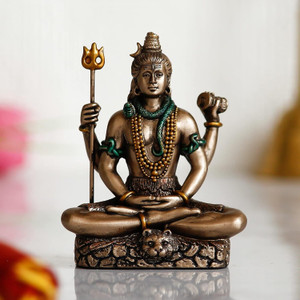 CHINTELS Meditating Lord Shiva Idol Car Dashboard Statue Spiritual Gift for Pooja Decor Decorative Showpiece  -  8 cm