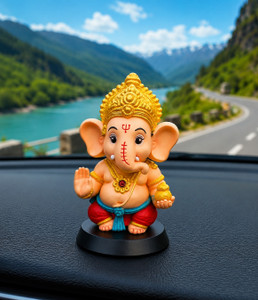 Tendyzonal ganesha car deshbord idol & Decorative Showpiece - 11 cm (Plastic, Gold) Decorative Showpiece - 13 cm