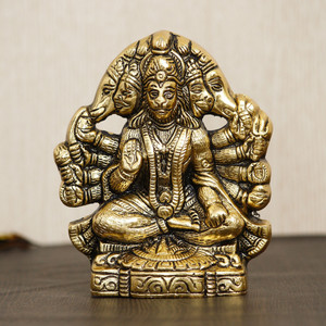 eCraftIndia Golden Metal Handcrafted Lord Panchmukhi Hanuman Statue Decorative Showpiece  -  13.5 cm