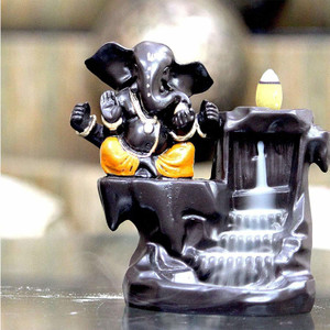 HC VILLA Ganesh Backflow Smoke Incense Holder with Free 10 Smoke Backflow Incenses Cone Decorative Showpiece  -  12 cm