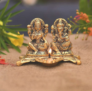 anil job works Metal Laxmi Ganesh Idol with Diya Showpiece for Home Decor and Gifts Decorative Showpiece  -  12 cm