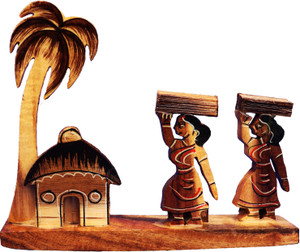 Bankura traditional Art Centre Farmer Girls Wooden handicraft Wall Mounted Homs Showpiece Table Decor 15cmClear डेकोरेटिव शोपीस - 15 cm