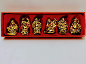 jangra Set of Laughing Buddha 6 Pc Set 6 Different Poses Set Table Decoration Showpiece Decorative Showpiece - 5 cm