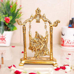 DreamKraft Radha Krishna on Swing jhula Metal Statue Gold Plated Decor Your Home Decorative Showpiece  -  20 cm