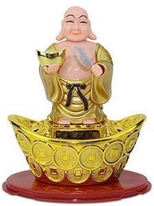 DIVINE PNOTED Solar Laughing Buddha with Waving Fan Decorative Showpiece  -  15 cm