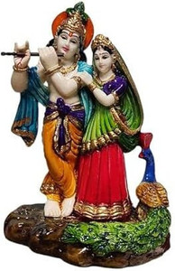 ASHA ART Radha Krishna Murti Statue for Home & Office Decor Standing On Stone Decorative Showpiece  -  16 cm
