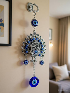 Little hands decor Peacock Evil Eye Metal Wall Hanging Decorative Showpiece  -  22 cm