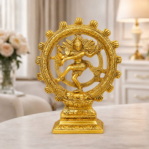 RIVNOR Metal Natraj Statue for Home Decor Gold Plated Dancing Shiva Natraja / Natrajan Decorative Showpiece  -  20.32 cm