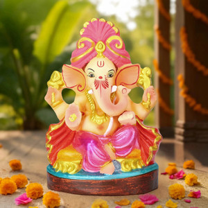 Cycle Pure 8 Inch Clay Ganesha | Water Dissolvable with 2 Agarbatti Pack Decorative Showpiece  -  20 cm