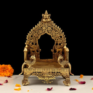 sudarshanarts 8'' Inches Brass Throne, Singhasan, Decorative Singhasan, Seat of The Gods Decorative Showpiece  -  10 cm