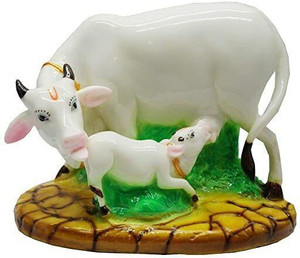 POOJACREATIONS Gau Mata Kamdhenu Cow & Calf Idol Decorative Showpiece  -  11 cm