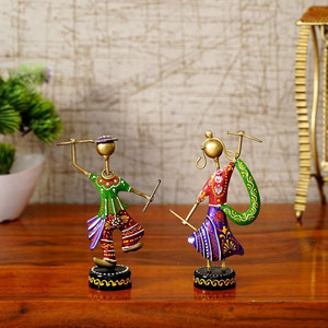 Bhavya Art and Craft Metal Rajasthani Dancing Couple Showpiece Handmade Decorative Showpiece  -  18 cm