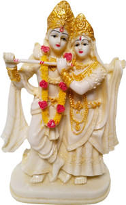 HUBZONES Antique Finish Lord Radha Krishna Love Couple Statue Hindu God Makhan chor Decorative Showpiece  -  21 cm