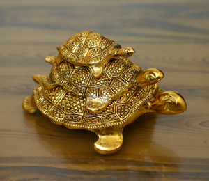 Chhariya Crafts Metal Feng Shui Set Of 3 Tortoise Family for Good Luck Decorative Showpiece  -  12.5 cm