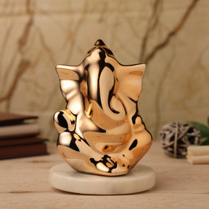 sculpmart Ceramic Ganesha Idol For Pooja Mandir And Car Dashboard For Luck And Prosperity Decorative Showpiece  -  12 cm