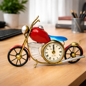 Desi Craft Decor Handcrafted Metal Bike Clock | Vintage Motorcycle Table Decor for Office, Home Decorative Showpiece  -  17 cm