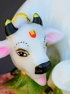 COW Decorative Cow and Calf big Statue Marble dust | Poly-Resin | Spiritual Vastu Decorative Showpiece  -  10 cm