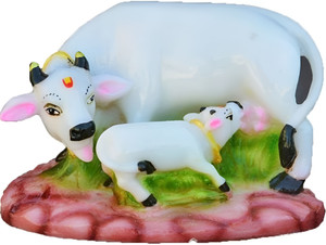 COW Decorative Cow and Calf big Statue Marble dust | Poly-Resin | Spiritual Vastu डेकोरेटिव शोपीस  -  10 cm