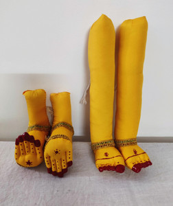 Puja Celebrations Yellow Devi Hands Legs Devi Hastham Paadham Mini Decorative Showpiece  -  20 cm