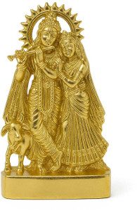 Divya Setu "Golden Radha Krishna Cow | Love Symbol Metal Idol for Home Decor & Gift" डेकोरेटिव शोपीस - 10 cm