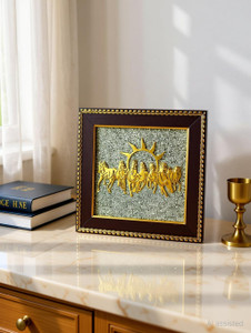 Multiagate 7 Horses on Raw Pyrite Frame | Seven Horses Wall Decor Vastu Item for Money Decorative Showpiece  -  17 cm