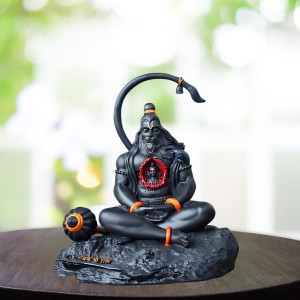 Tiny Shiny Hanuman Ji Meditating Idol for Car Dashboard Pooja Gift Living Room Decorative Showpiece  -  7 cm