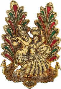 LABHCART Radha Krishna Idol Statue with Diya Peacock Design Decorative Decorative Showpiece  -  20 cm