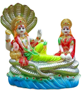 gifts for love premium quality Laxmi Vishnu Statue Marble Finish Vishnu Laxmi Murti Decorative Showpiece  -  13 cm