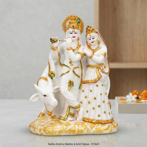 PGnG Radha Krishna Idol with Flute & Nandi Divine Love Couple Murti for Home Temple डेकोरेटिव शोपीस  -  29 cm
