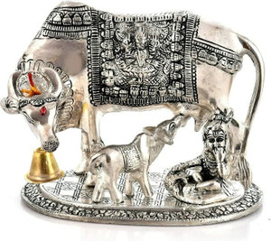 LABHCART Handcrafted Brass Vastu Gau Mata( Nandi)Cow & Calf Idol for Home and Office Decorative Showpiece  -  16.5 cm