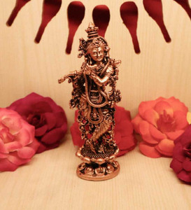 Shivam Copper Statue Maker Copper Small Standing Krishna idol Decorative Showpiece  -  6.5 cm