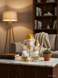 TRILOK Ganesh ji 8 inch White Decorative Showpiece - Image 6