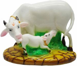jangra Decorative White Cow with Calf Showpiece Cow showpieces for Home Decor Cow Calf Decorative Showpiece - 13 cm