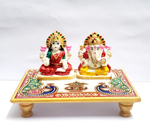 Vinjos Vastu Crafts Lakshmi Ganesh idol Statue Chowki Diwali Pujan in Multi Colour Decorative Showpiece  -  11.43 cm